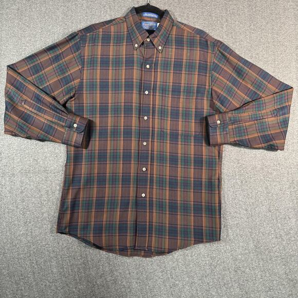 Sir Pendleton Shirt Mens Medium Brown Green Plaid Virgin Wool Button Down - Picture 16 of 16